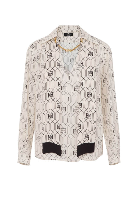 Blusa Elisabetta Franchi con stampa monogram e foulard fronte