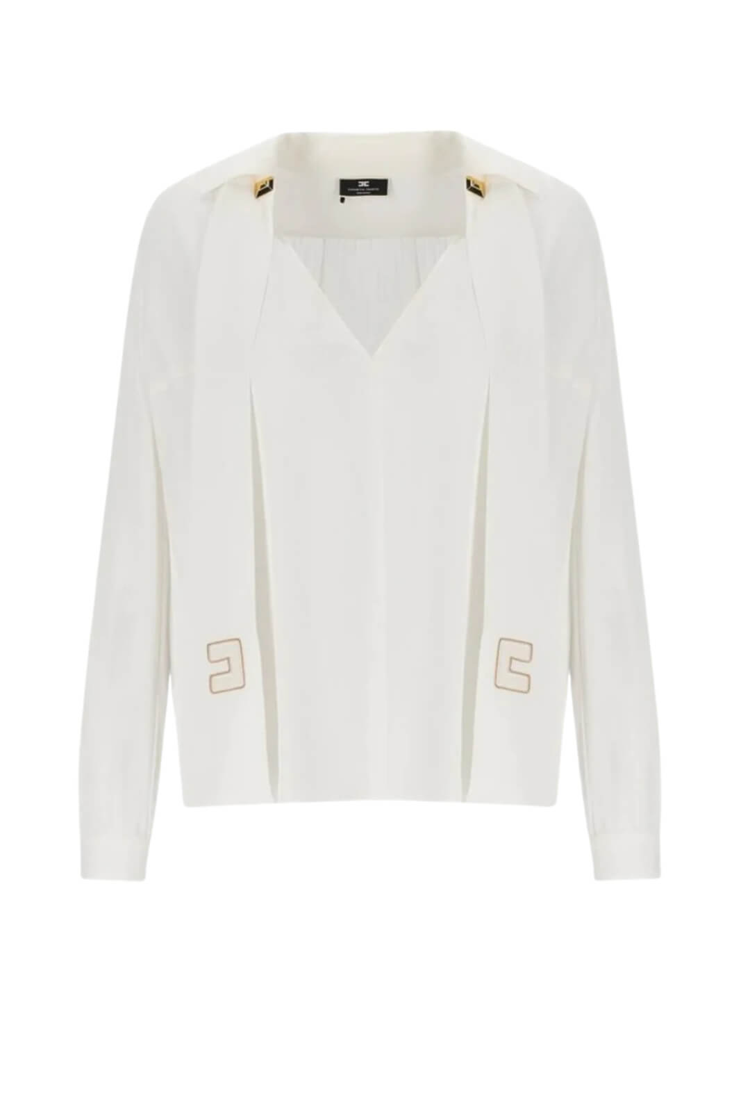 Blusa ELisabetta Franchi con scollo a V e sciarpa logata fronte