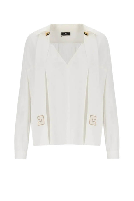 Blusa ELisabetta Franchi con scollo a V e sciarpa logata fronte