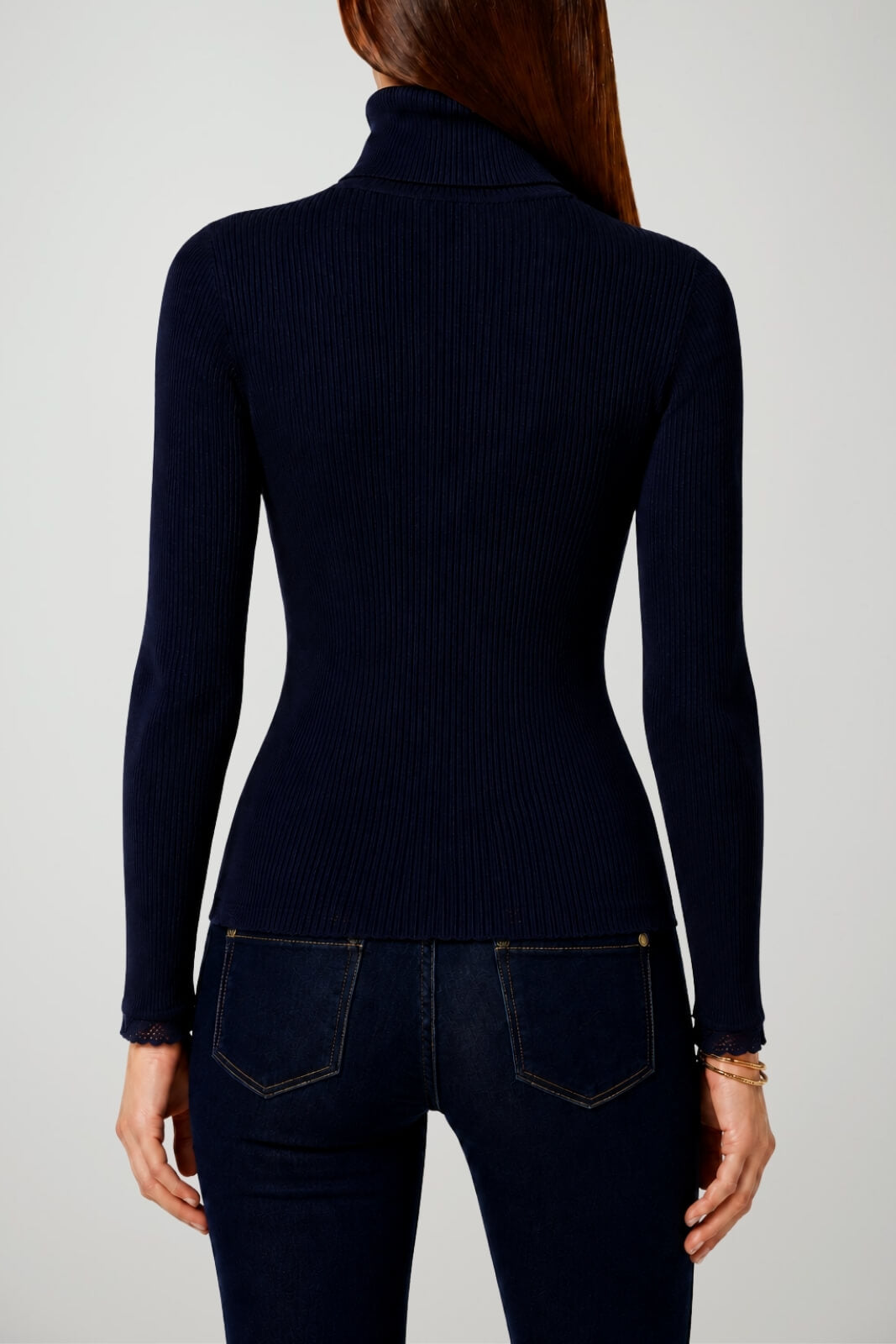 Elisabetta Franchi Dolcevita Donna a costine con placca logo / Blu Notte