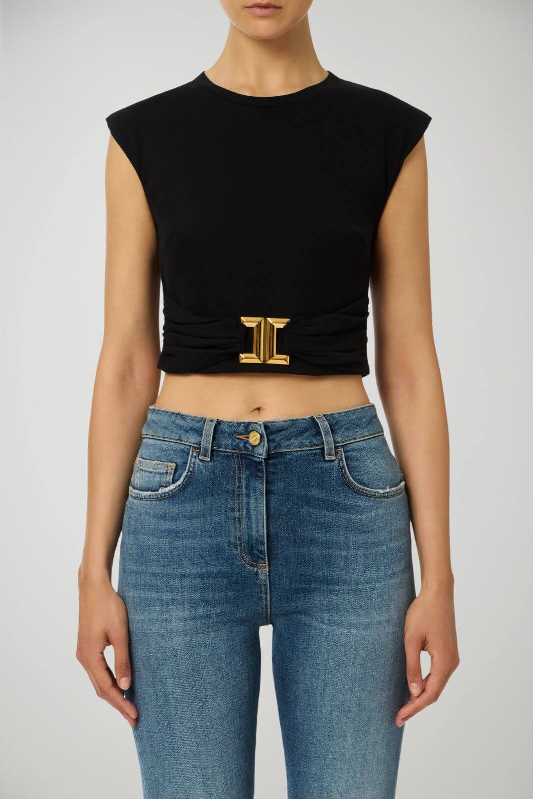 Elisabetta Franchi T-Shirt Donna smanicata con gioiello