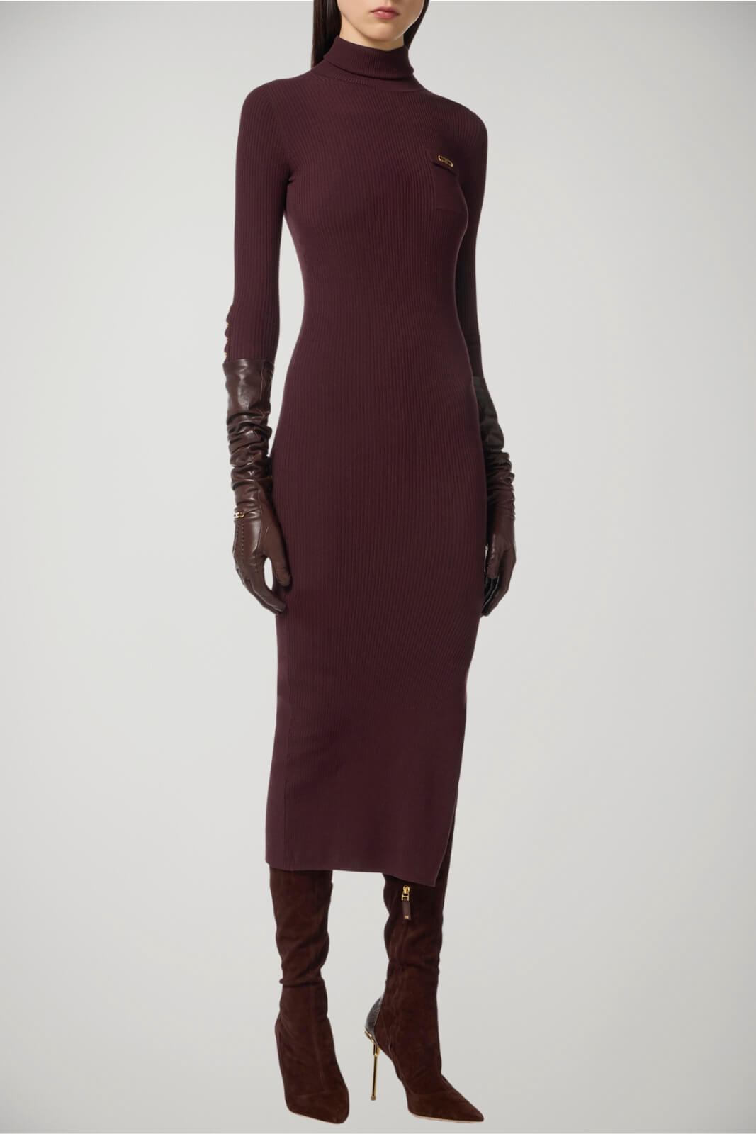 Abito da donna Elisabetta Franchi in maglia collo a dolcevita fronte 1