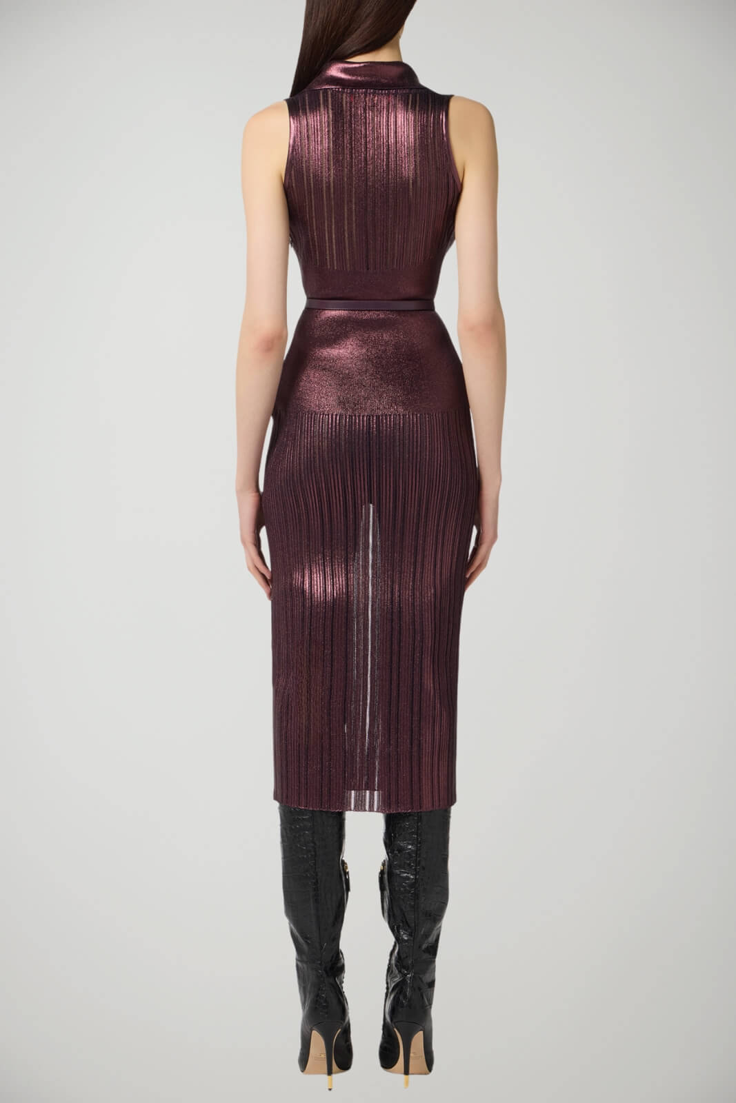 Abito donna Elisabetta Franchi smanicato in maglia laminata e scollo a V retro