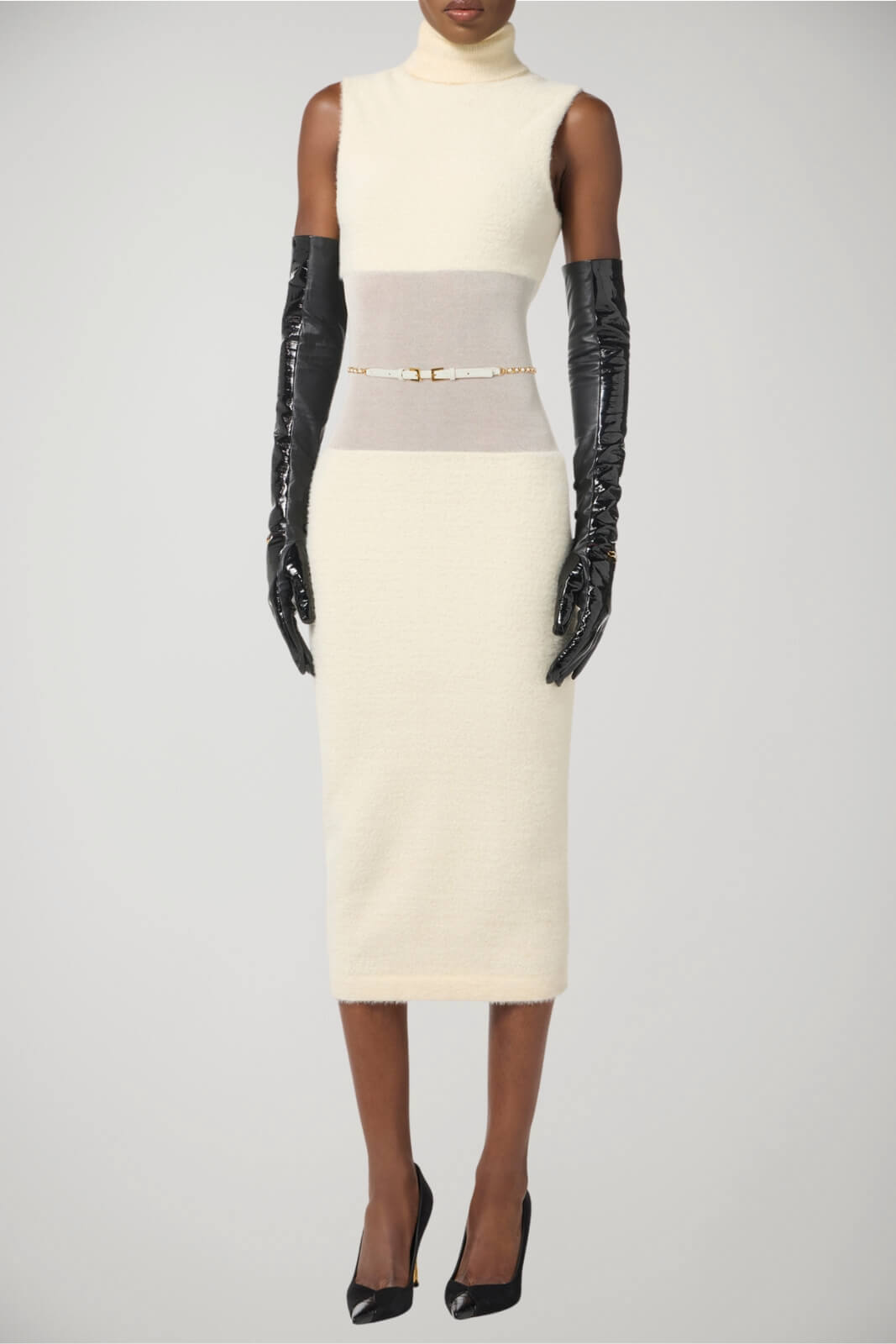 Abito da donna smanicato Elisabetta Franchi in maglia con cintura fronte 1