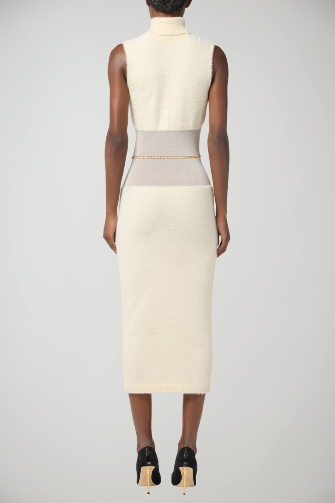 Abito da donna smanicato Elisabetta Franchi in maglia con cintura retro