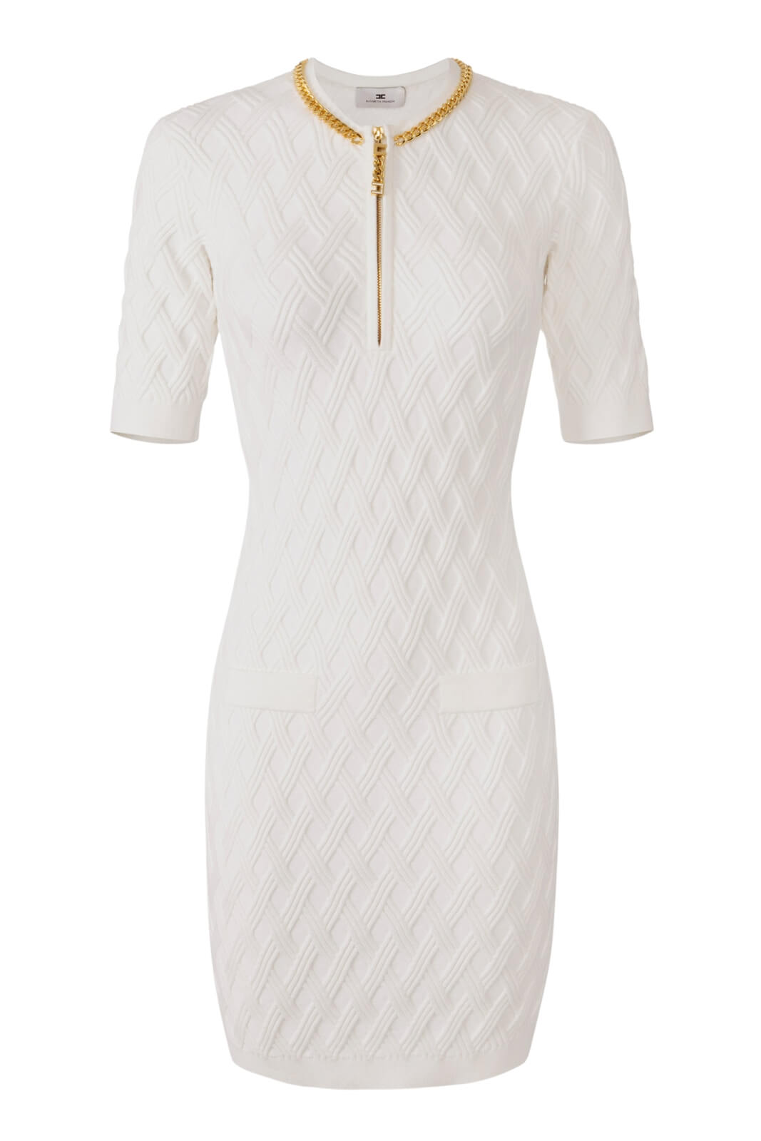 Abito donna Elisabetta Franchi in maglia a rombi con catena fronte