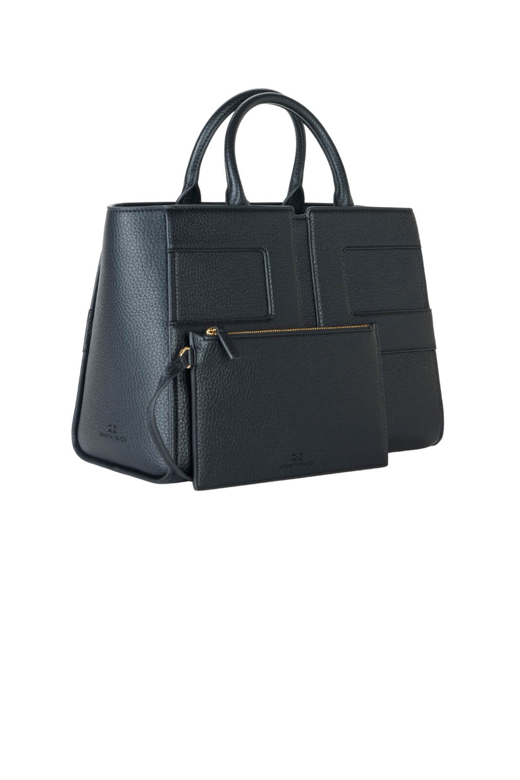 Borsa da donna Elisabetta Franchi shopper con maxi logo in ecopelle martellata lato