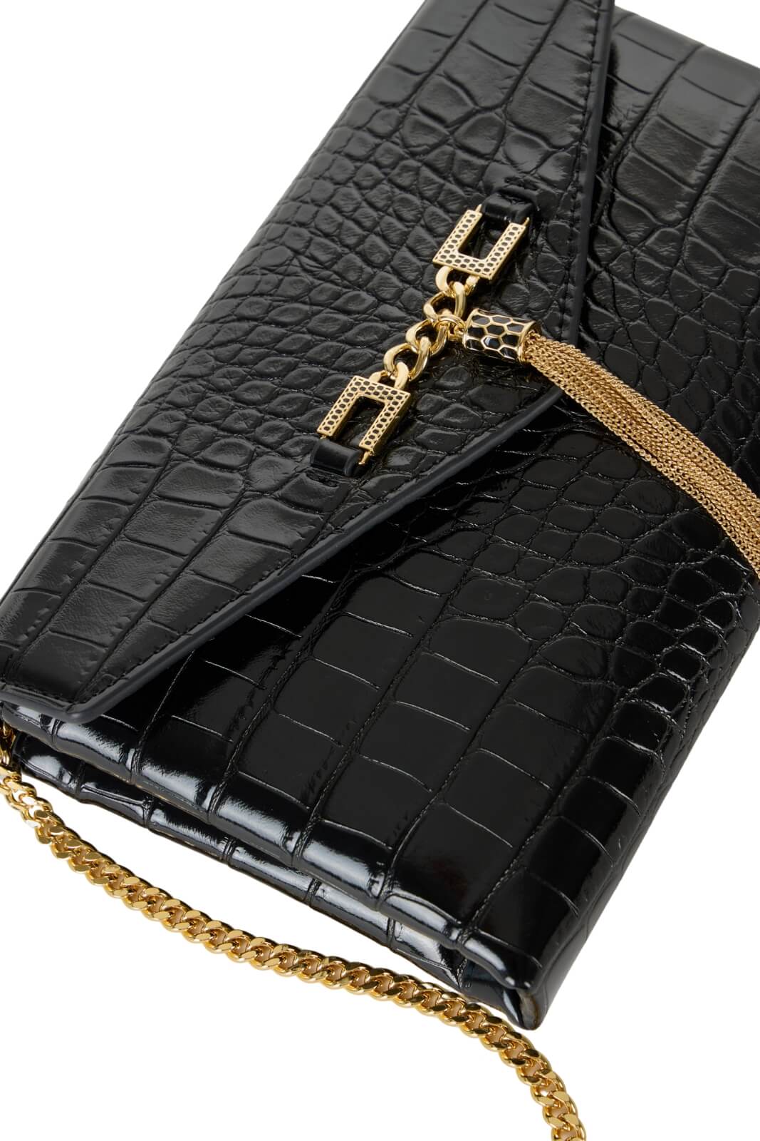 Borsa da donna di Elisabetta Franchi a tracolla in stampa cocco dettaglio