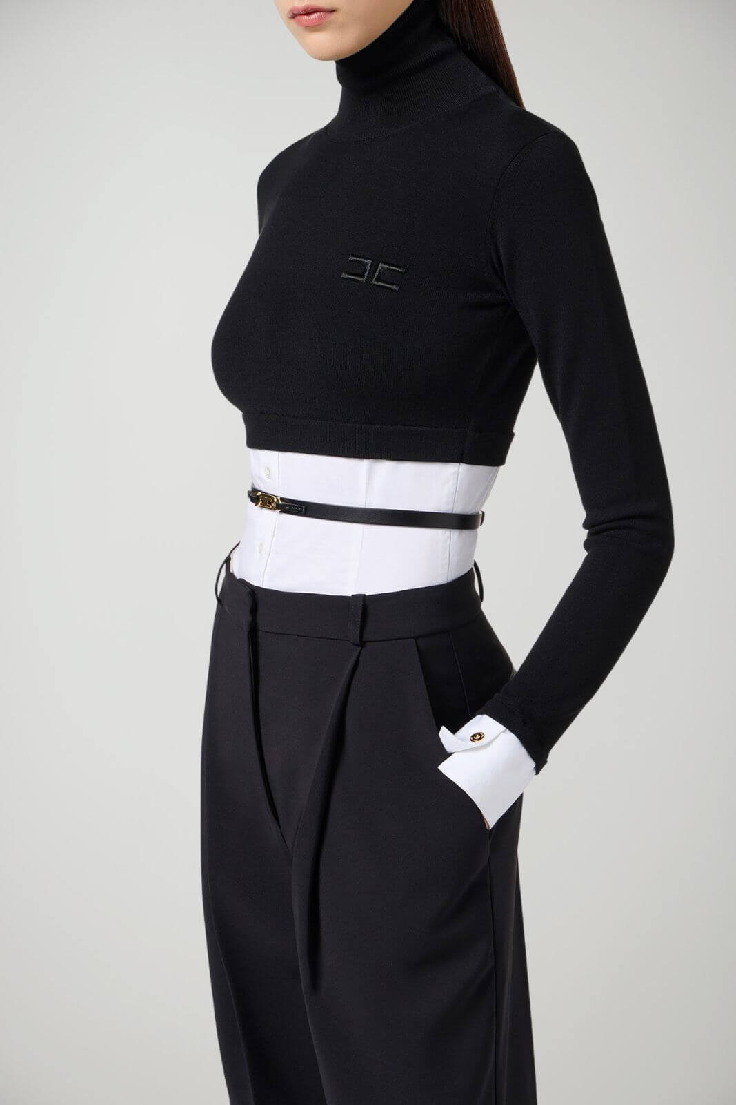 Elisabetta Franchi Maglia Donna effetto doppio capo con cintura