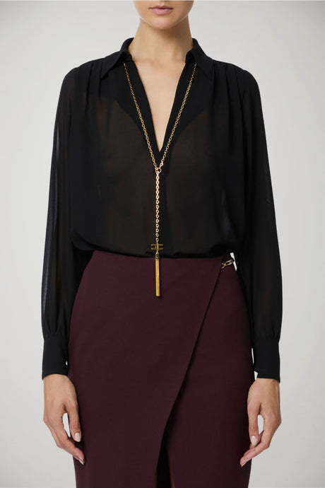 Blusa da donna Elisabetta Franchi in georgette con collana fronte 1