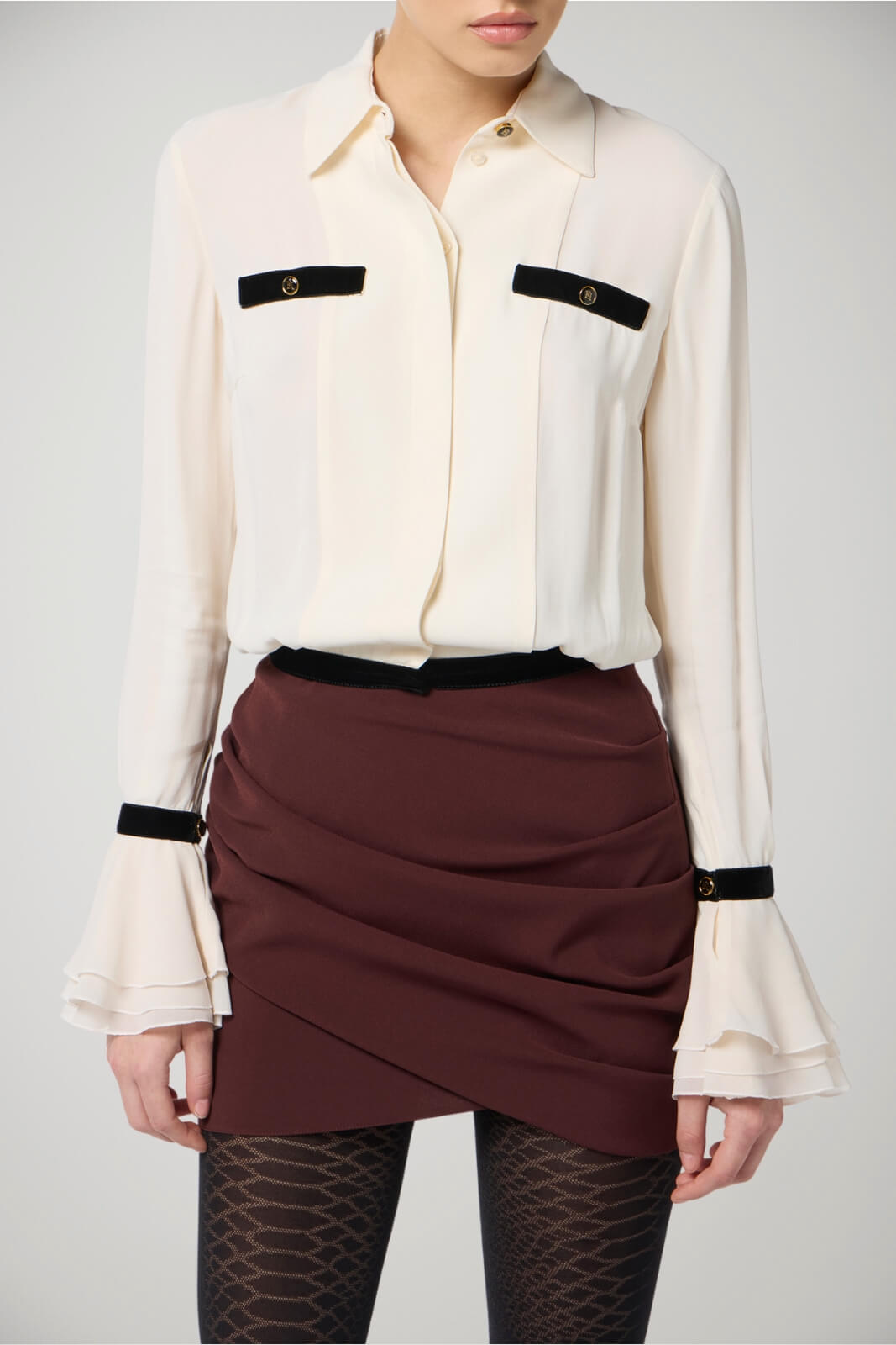 Camicia da donna Elisabetta Franchi in georgette con polsi a campana fronte 1