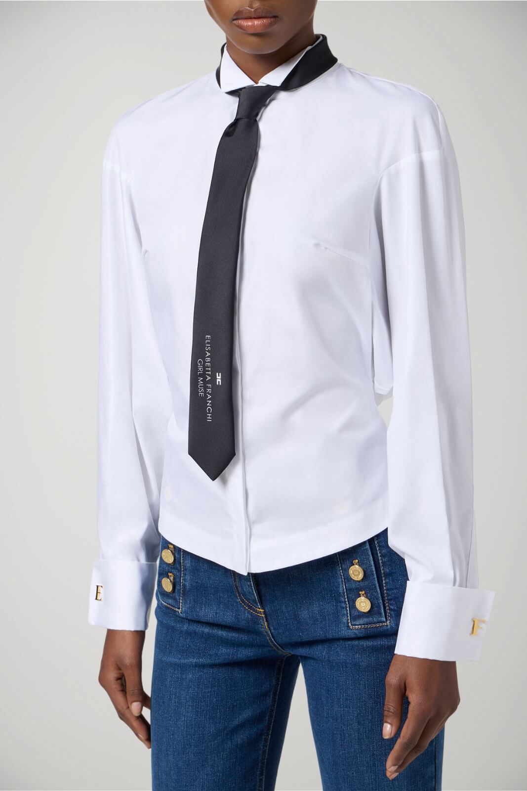 Camicia da donna Elisabetta Franchi in popeline con cravatta fronte 1