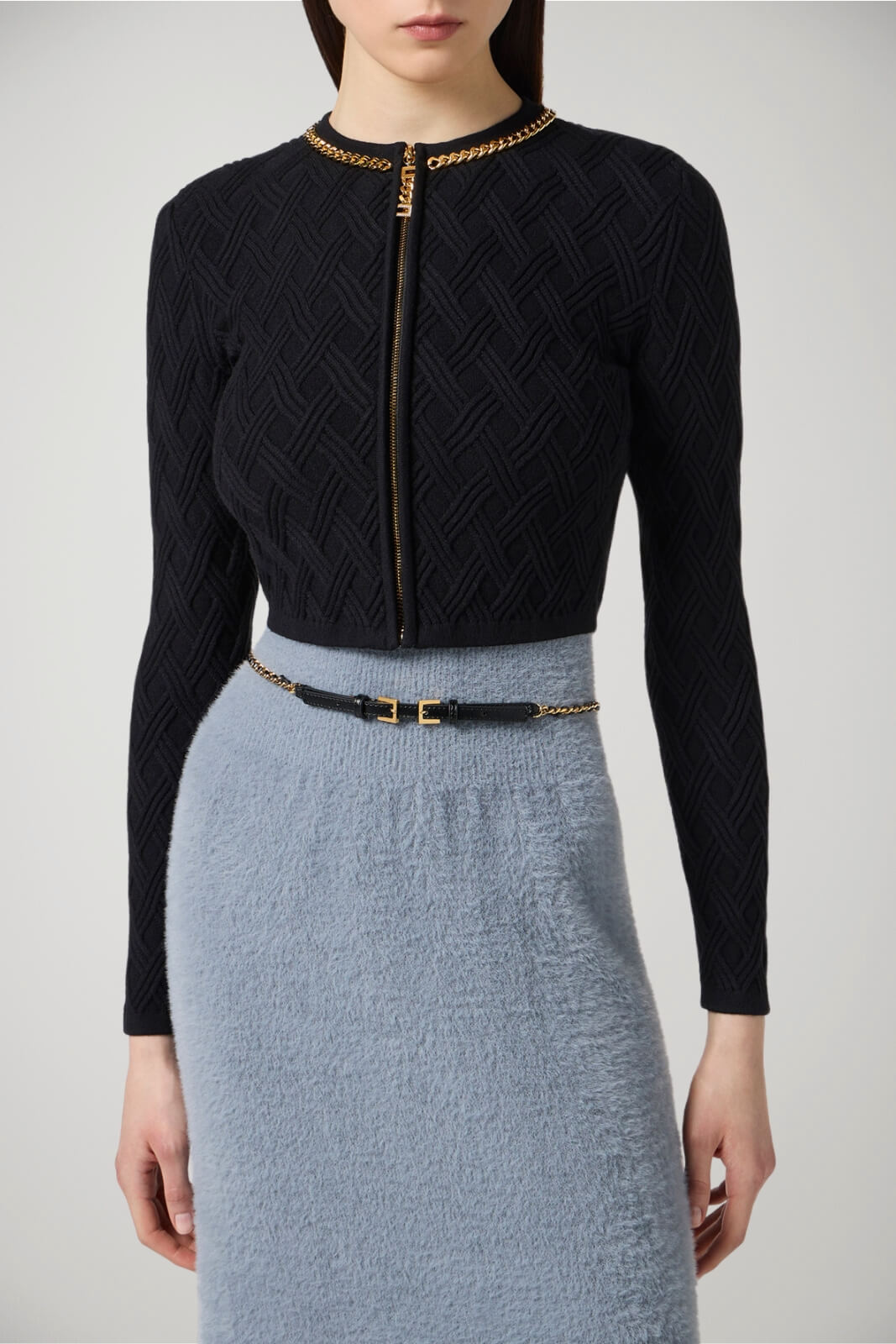 Cardigan da donna Elisabetta Franchi con collana e texture a rombi fronte 1