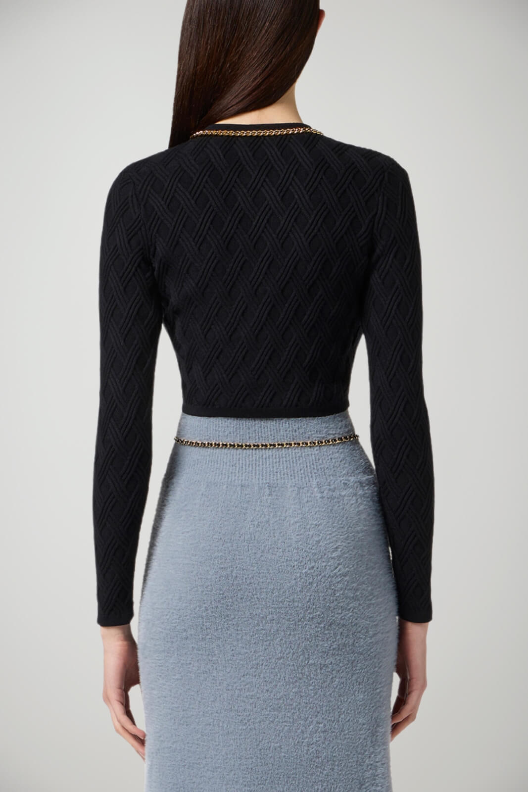 Cardigan da donna Elisabetta Franchi con collana e texture a rombi retro