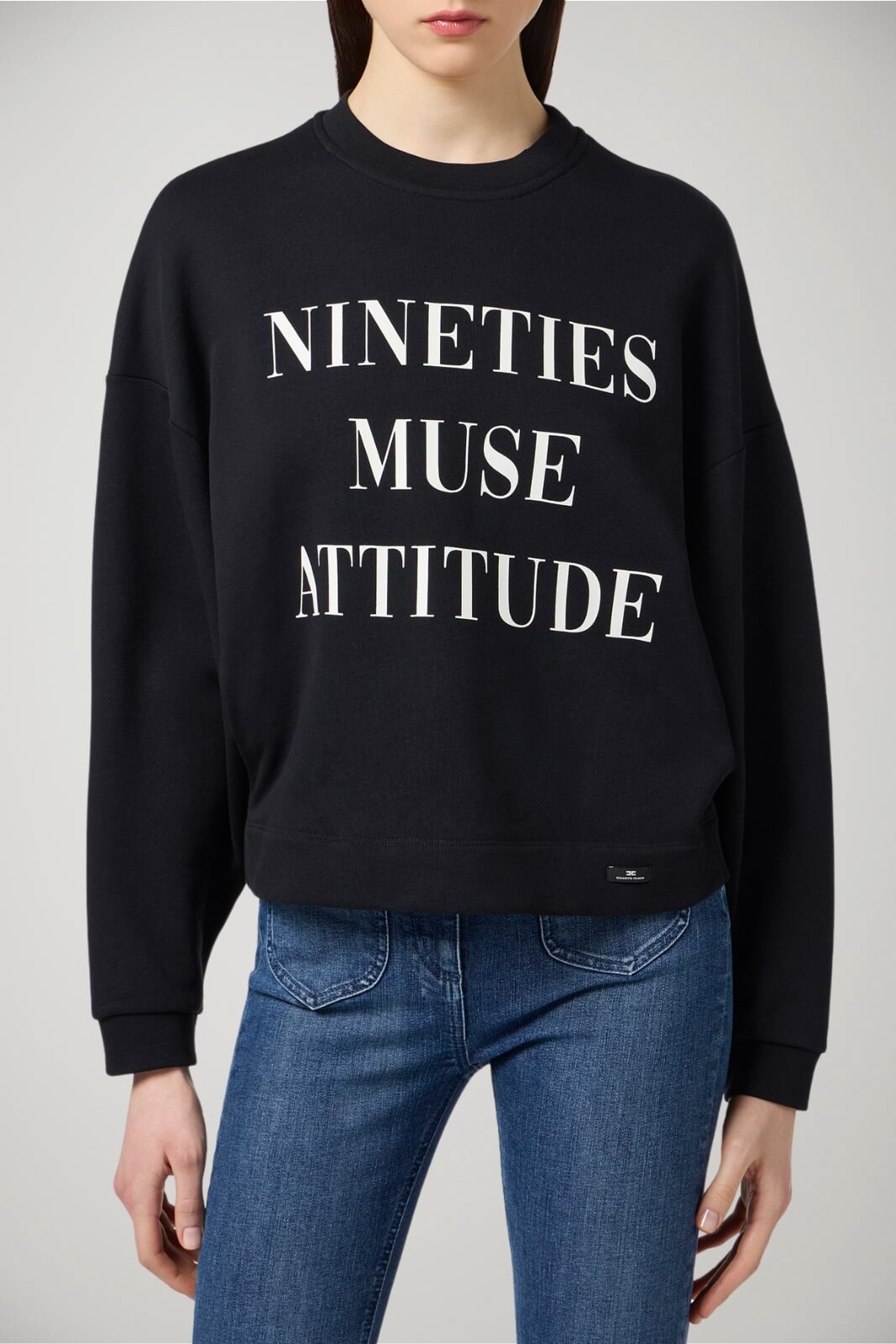 Felpa da donna Elisabetta Franchi a girocollo con maxi stampa lettering fronte 1