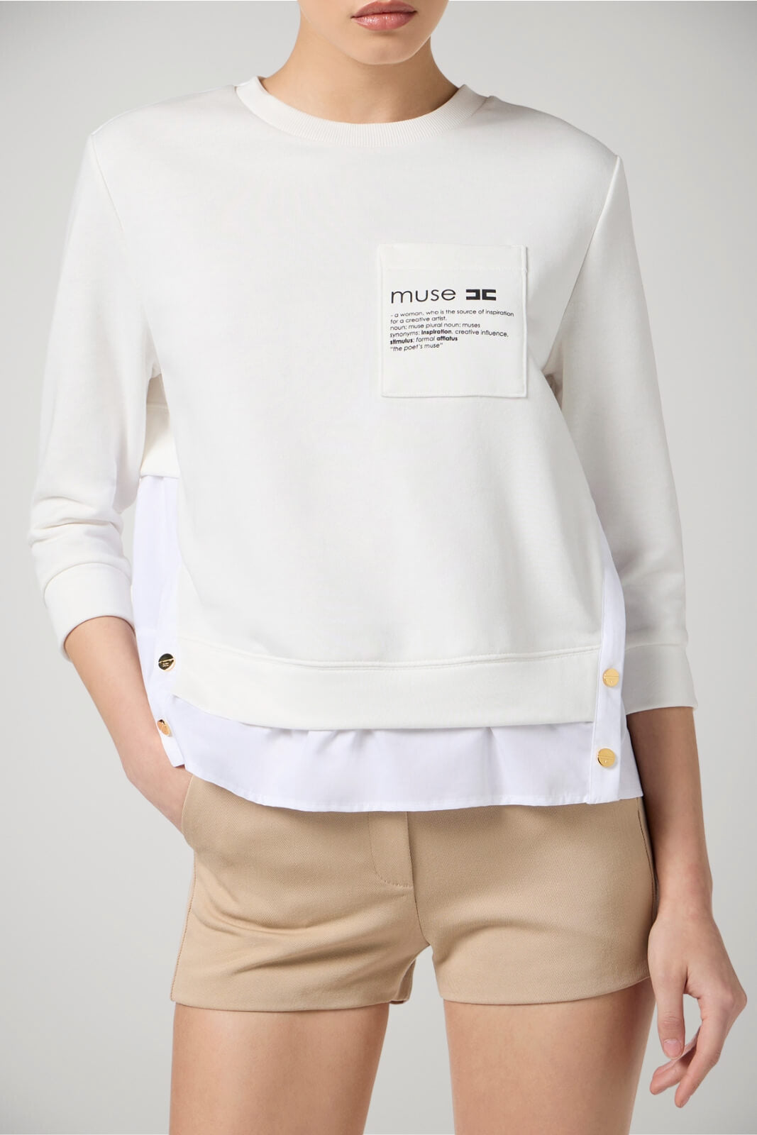 Felpa da donna Elisabetta Franchi con stampa ed inserto in popeline fronte 1