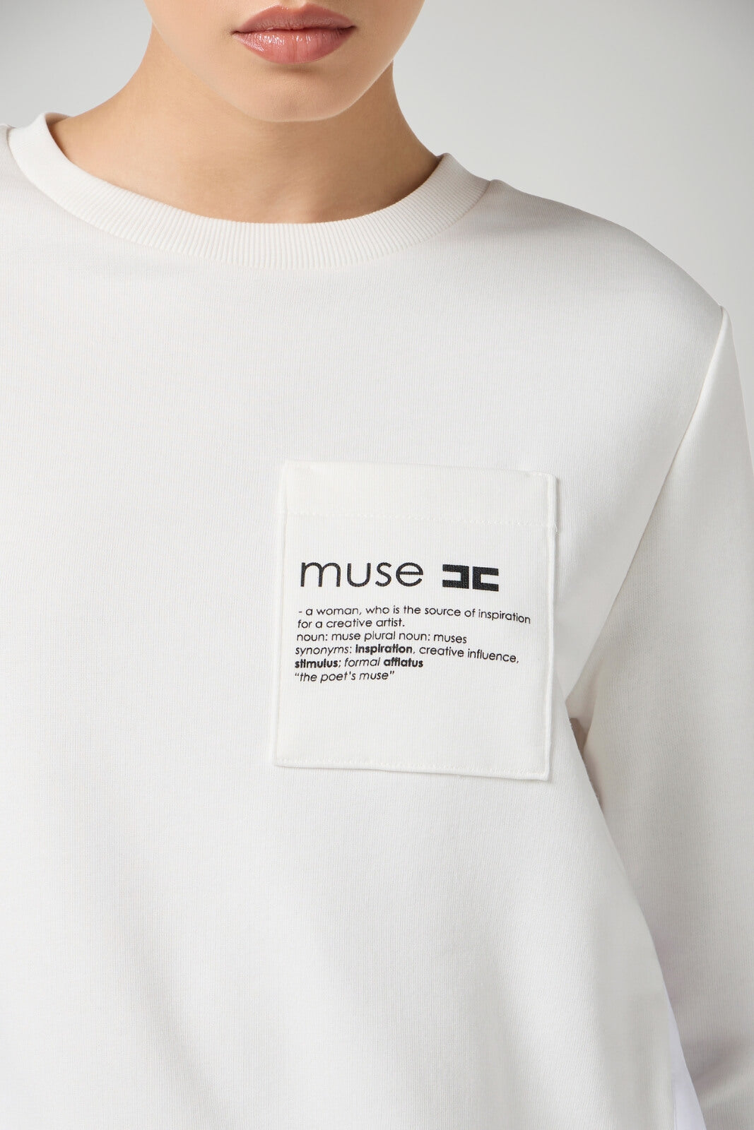 Felpa da donna Elisabetta Franchi con stampa ed inserto in popeline dettaglio