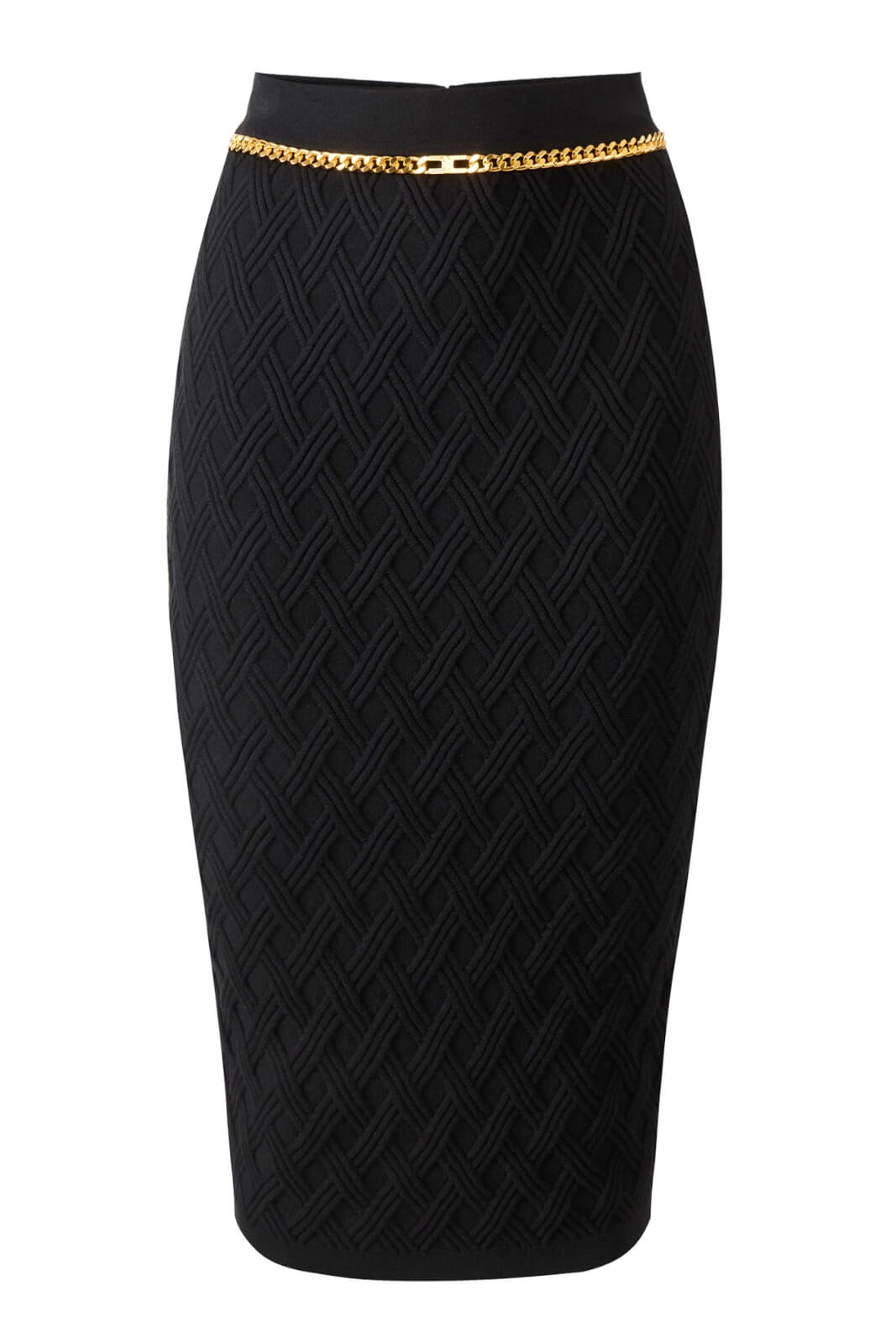 Gonna Elisabetta Franchi a tubino con catena e texture a rombi fronte