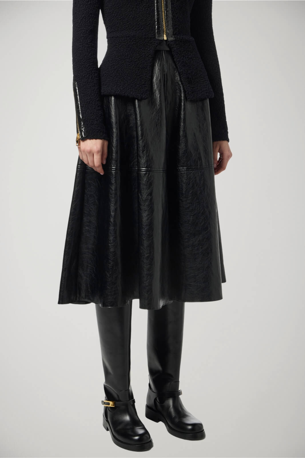 Gonna Elisabetta Franchi a ruota in ecopelle con fondo svasato fronte 1