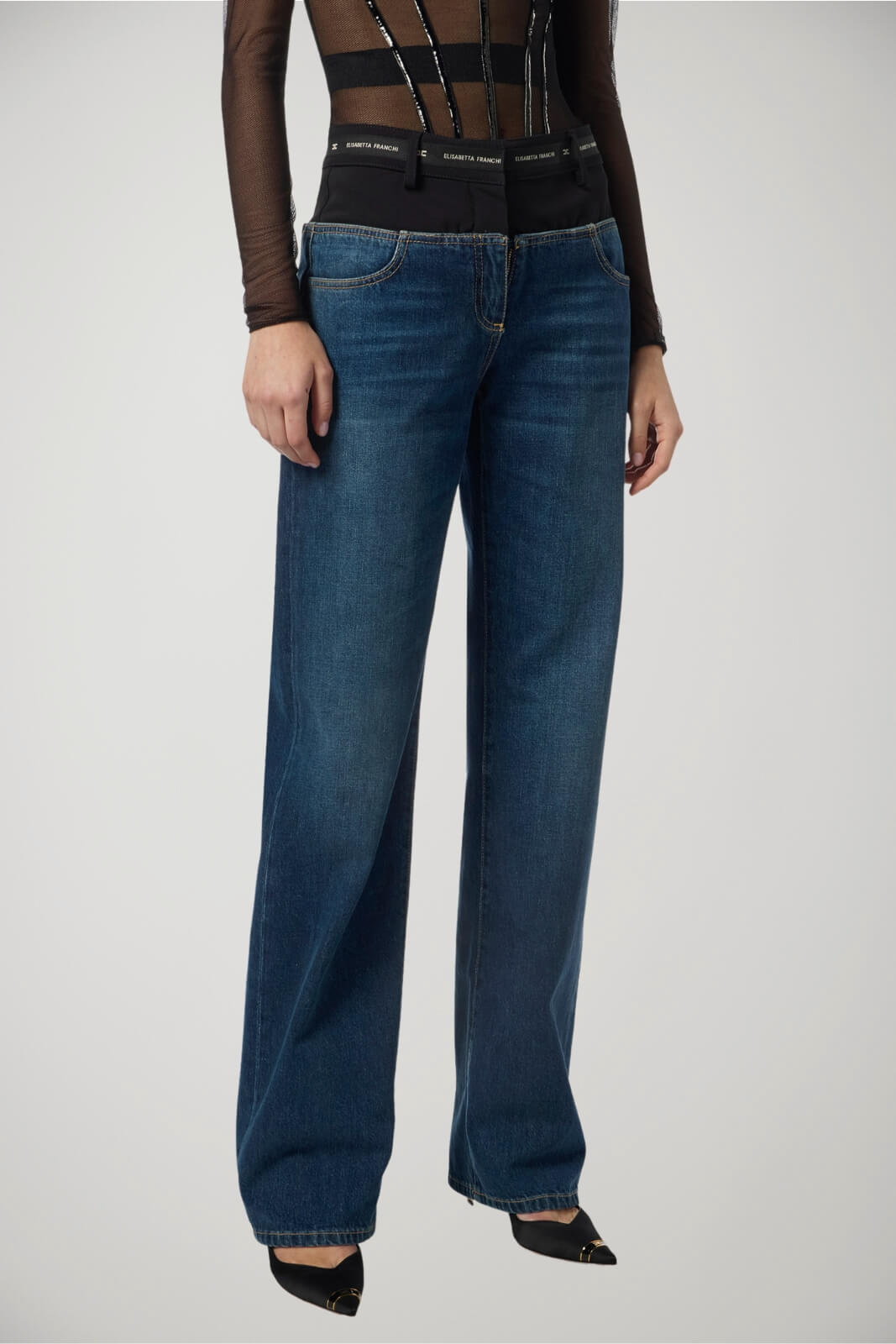 Jeans da donna Elisabetta Franchi con inserto in vita fronte 1