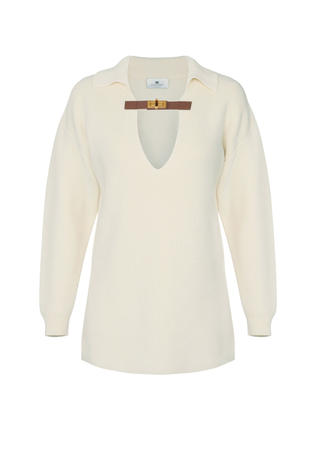 Maglia da donna Elisabetta Franchi in misto lana scollo a V con cinturino fronte