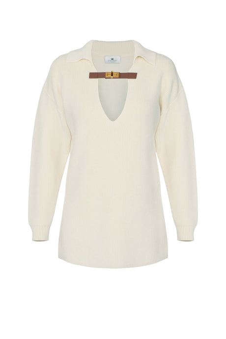 Maglia da donna Elisabetta Franchi in misto lana scollo a V con cinturino fronte