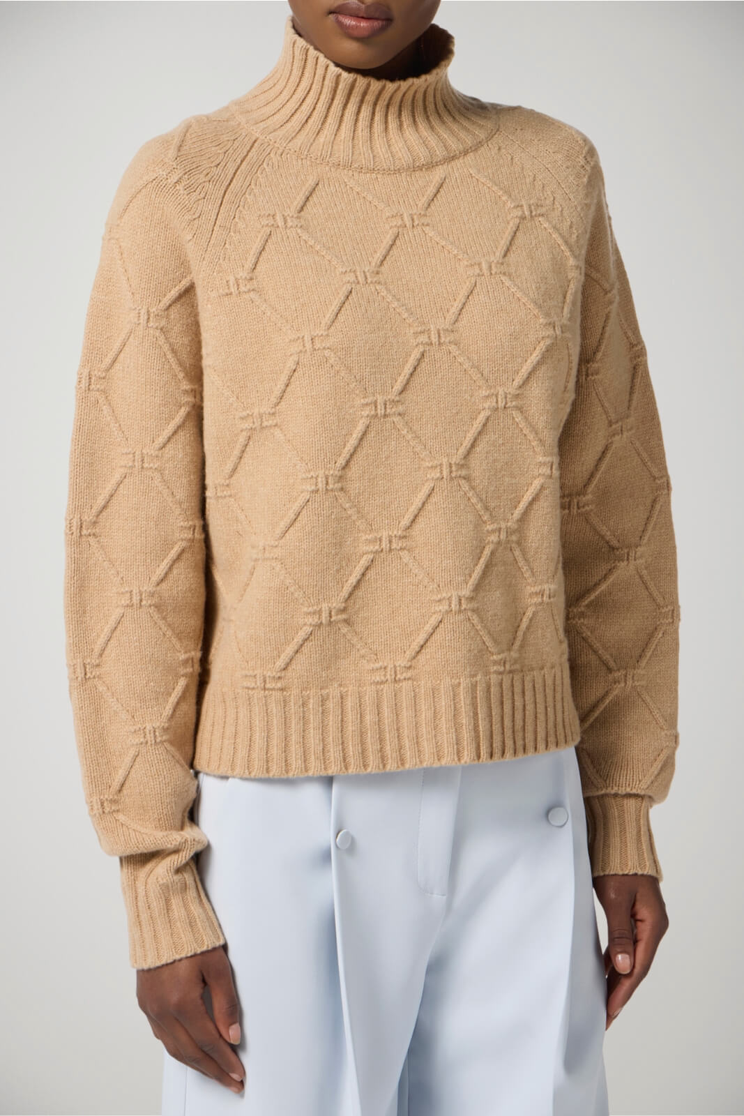 Maglione donna Elisabetta Franchi a dolcevita in trama losanghe fronte 1