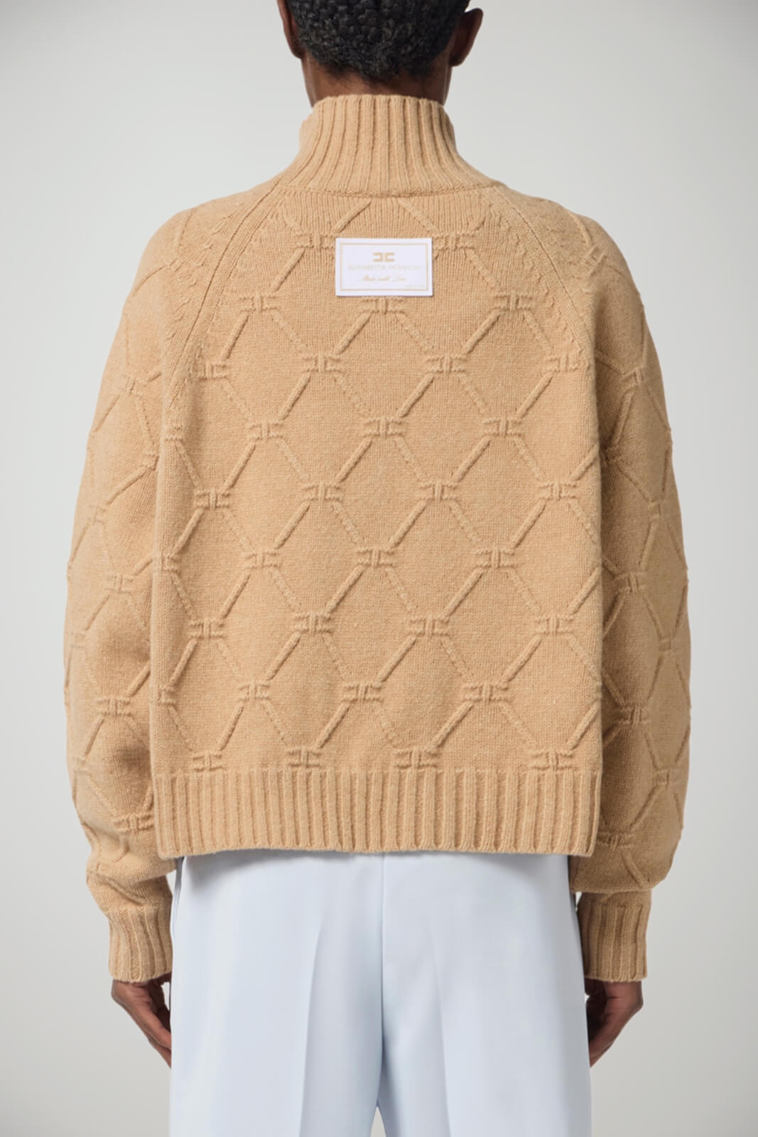 Maglione donna Elisabetta Franchi a dolcevita in trama losanghe retro