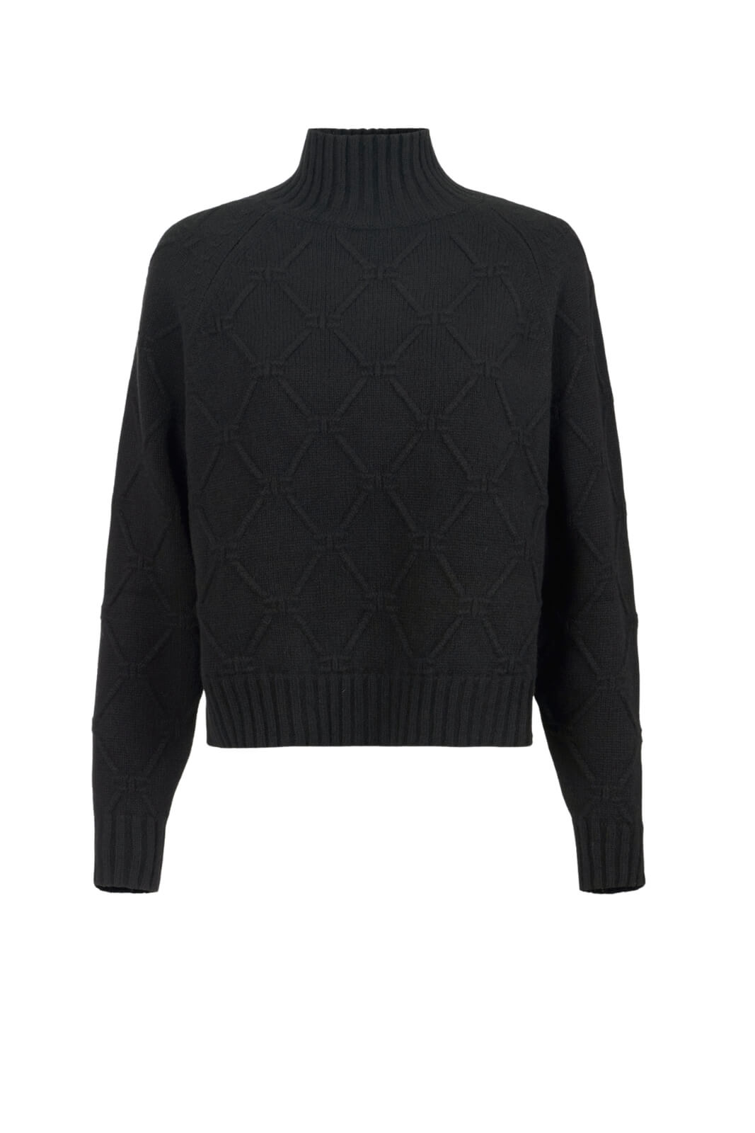 Maglione donna Elisabetta Franchi a dolcevita in trama losanghe fronte colore nero