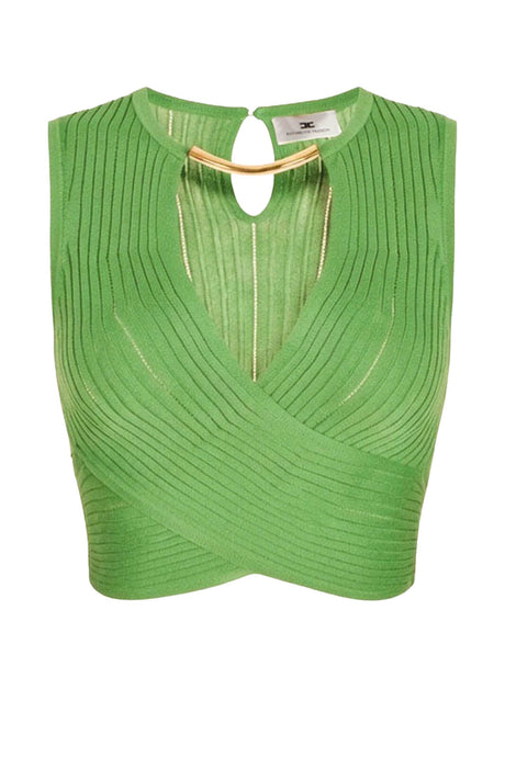 Top donna Elisabetta Franchi smanicato con scollo a V con vestibilità slim e aderente in viscosa e poliammide
