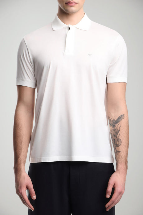 Polo uomo Emporio Armani maniche corte in lyocell e cotone in tinta unita bianca