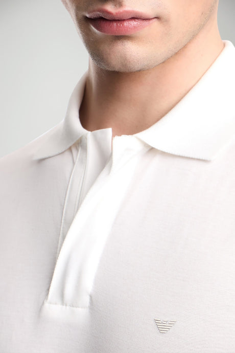 Polo uomo Emporio Armani maniche corte in lyocell e cotone in tinta unita bianca