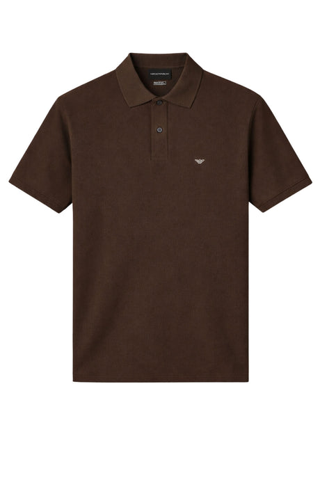 Polo uomo Emporio Armani in cotone con collo classico slim fit in tinta unita color fango