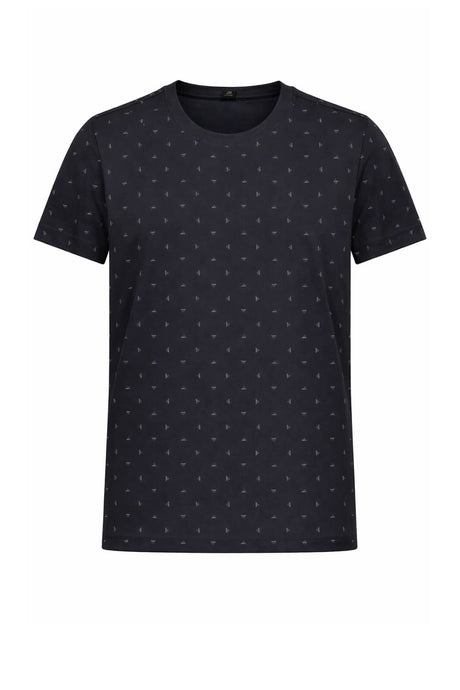 T-shirt uomo Emporio Armani blu navy con logo all over in jersey di misto cotone e lyocell
