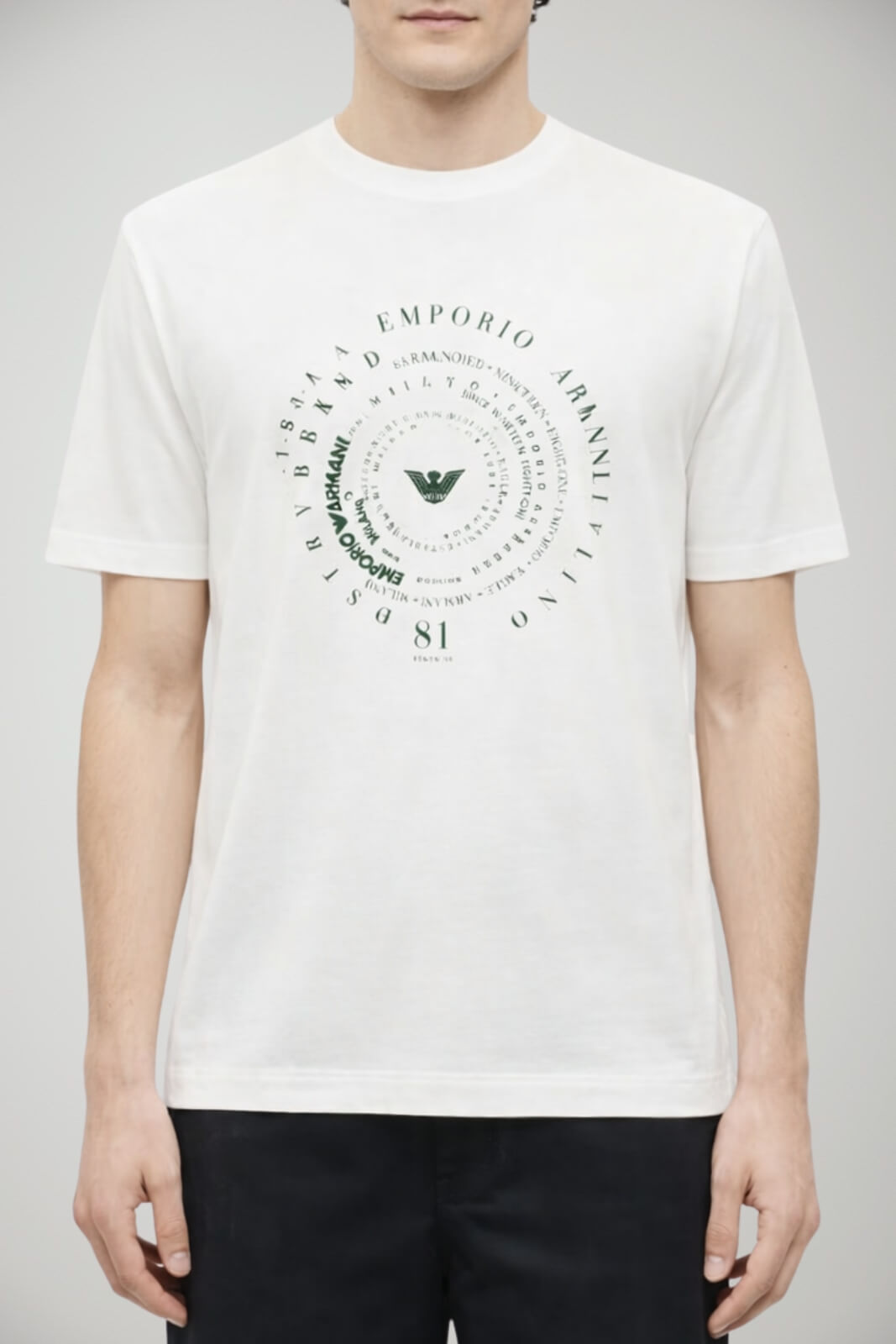 T-shirt uomo Emporio Armani in lyocell con stampa centrale in tinta unita bianca