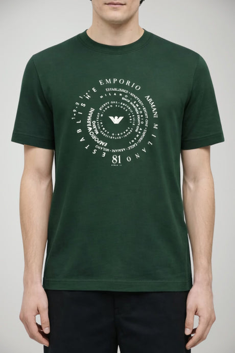 T-shirt uomo Emporio Armani in lyocell con stampa centrale in tinta unita verde