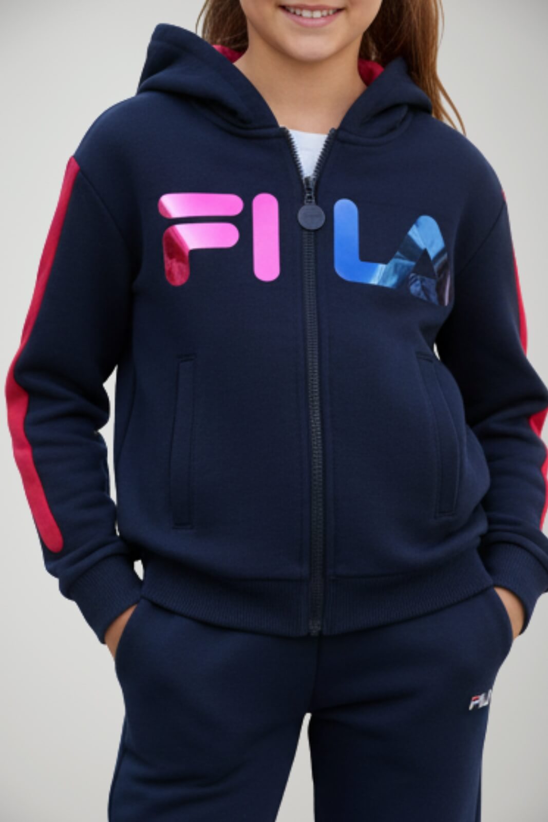 Fila felpa bambina con zip e cappuccio