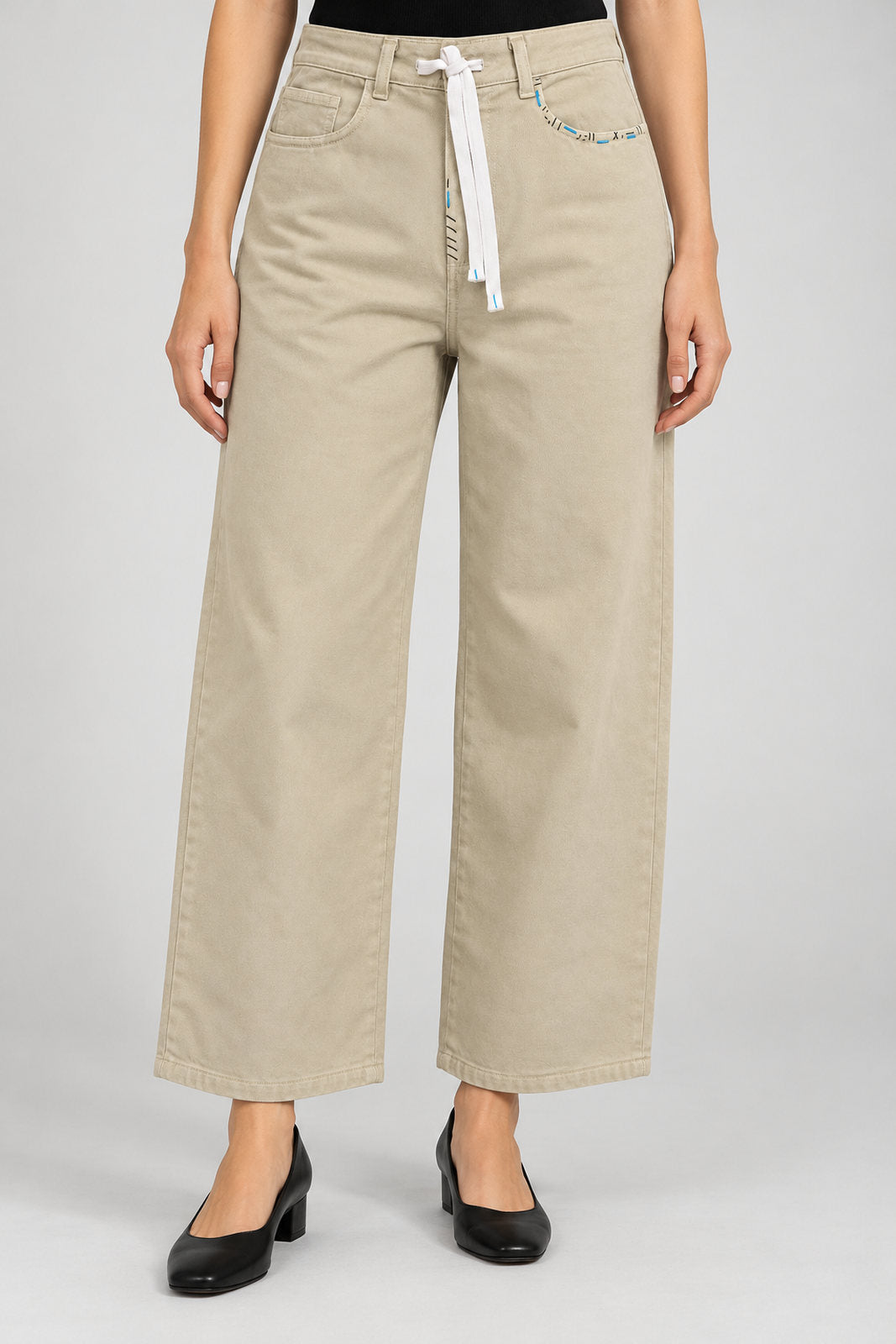 Front Street Pantaloni Donna Cinque Tasche Baggy Embroidere