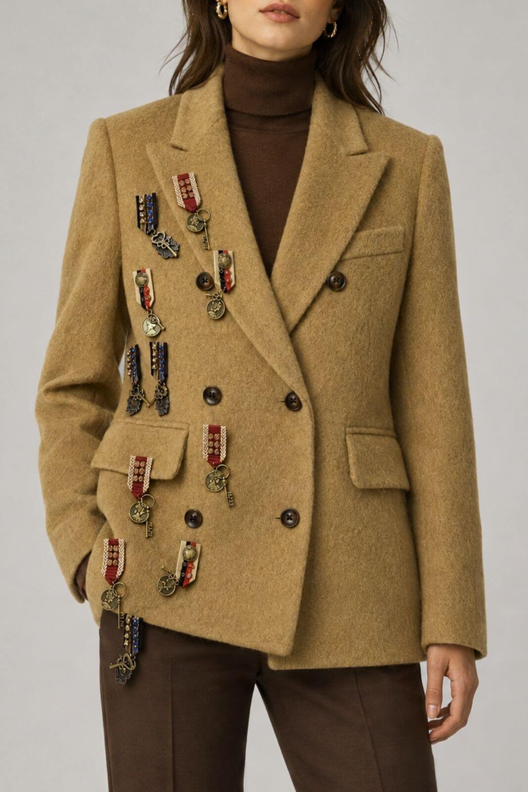 Front Street Cappotto Donna doppiopetto con spille rimovibili