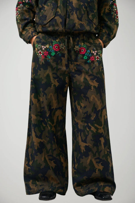 Front Street Pantaloni Donna con Applicazioni Floreali Handcraft