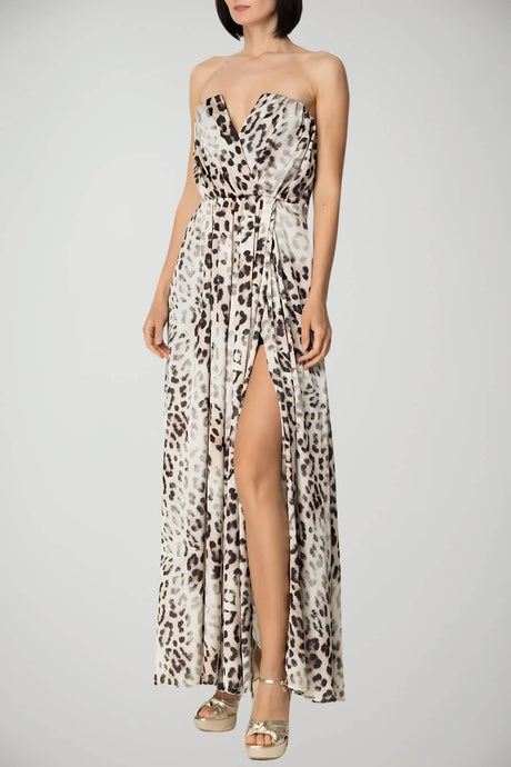 Gaelle Women's Long Animal Print Satin Dress