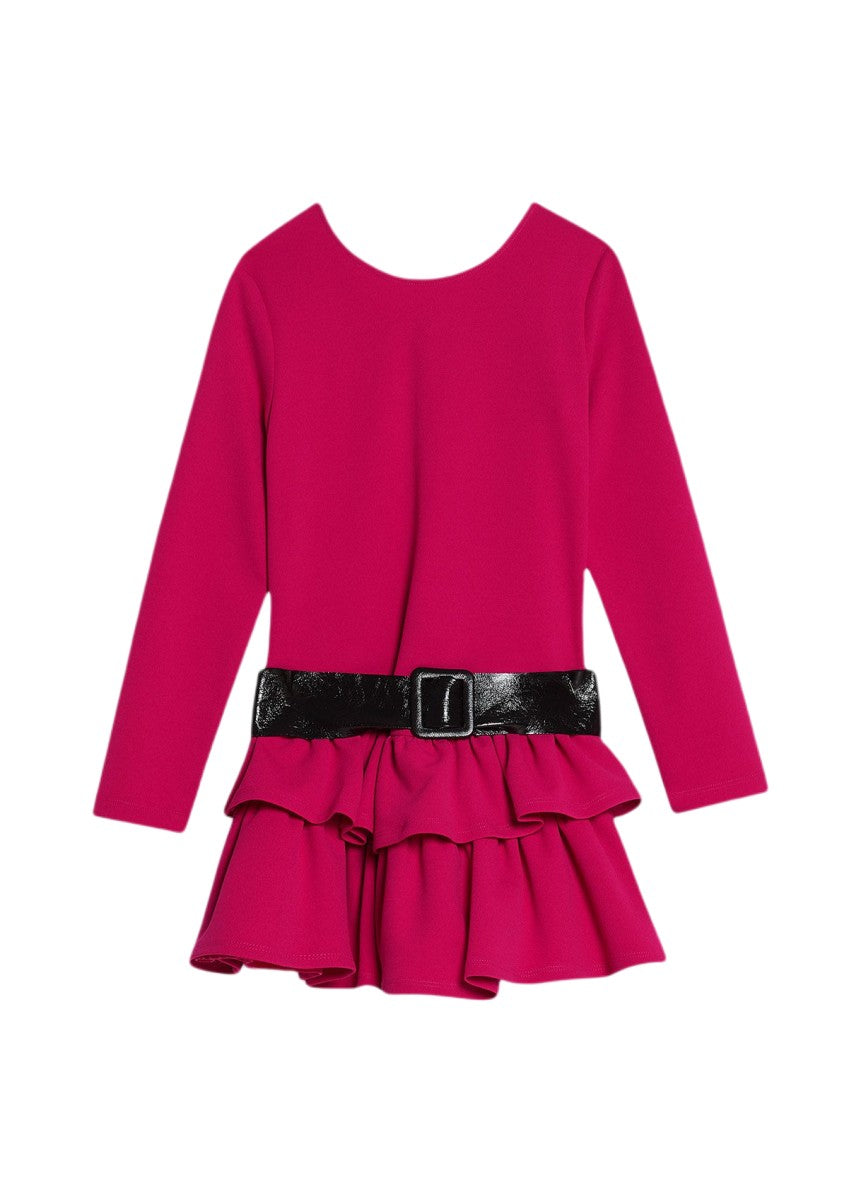 Abito bambina firmato liu jo con cinta in ecopelle e balze fronte