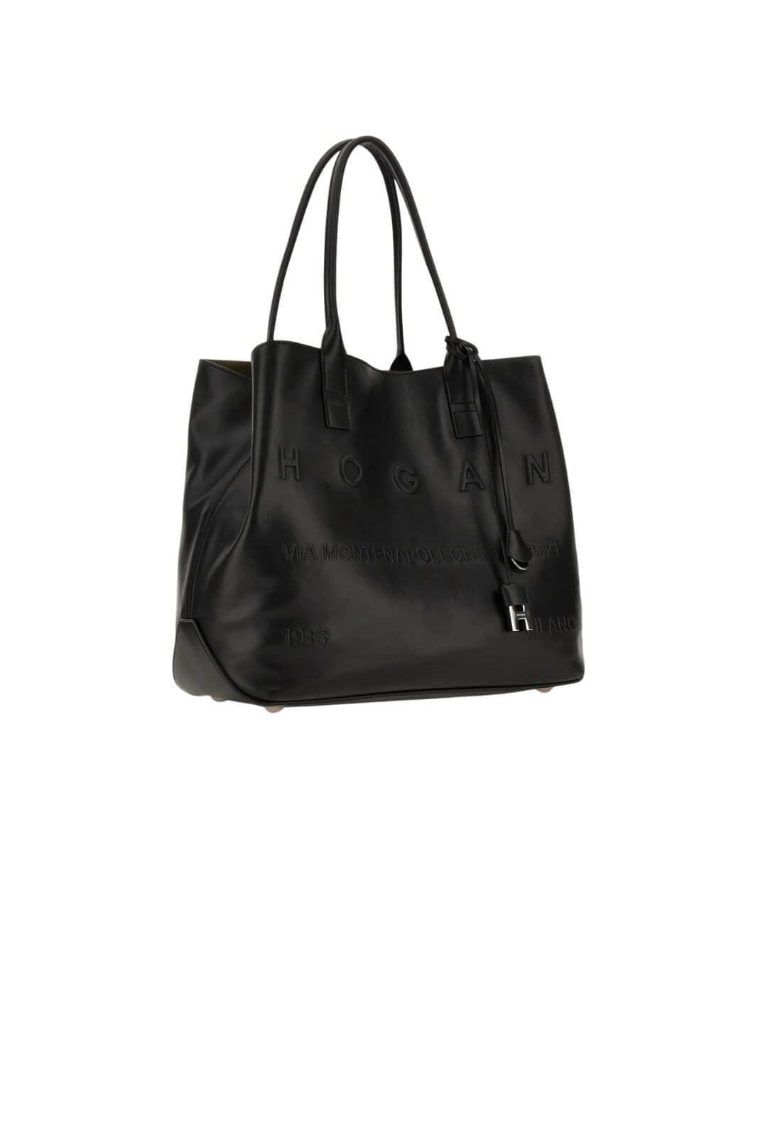 Hogan women's SHOPPING SCRIPT MEDIA bag in black leather