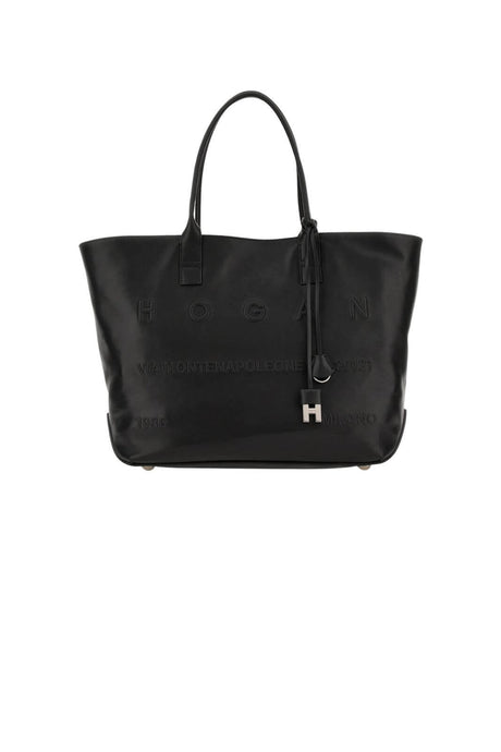 Hogan women's SHOPPING SCRIPT MEDIA bag in black leather