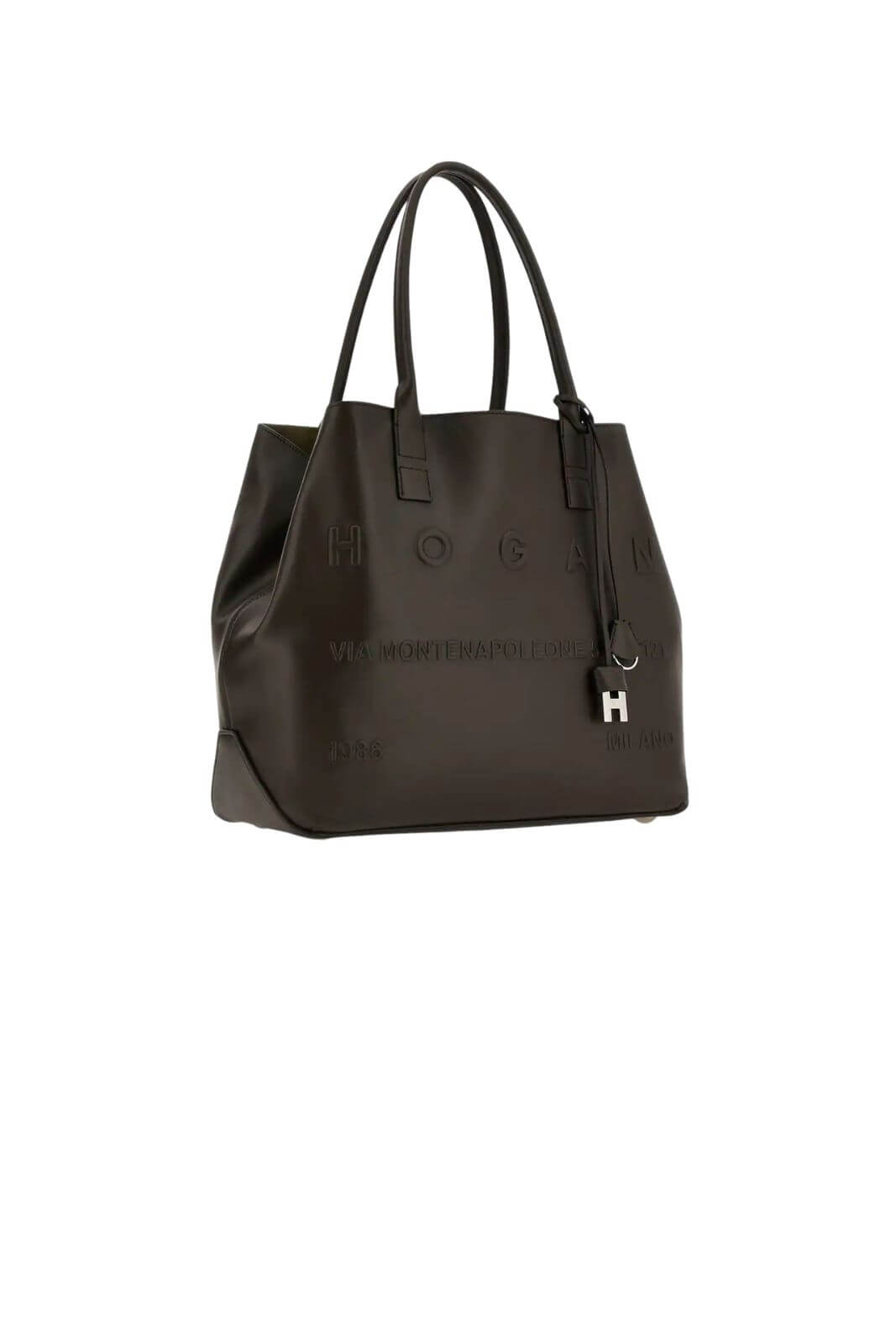 Hogan women's SHOPPING SCRIPT MEDIA bag in brown leather