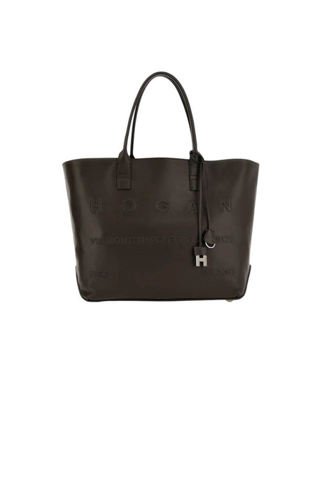 Hogan women's SHOPPING SCRIPT MEDIA bag in brown leather