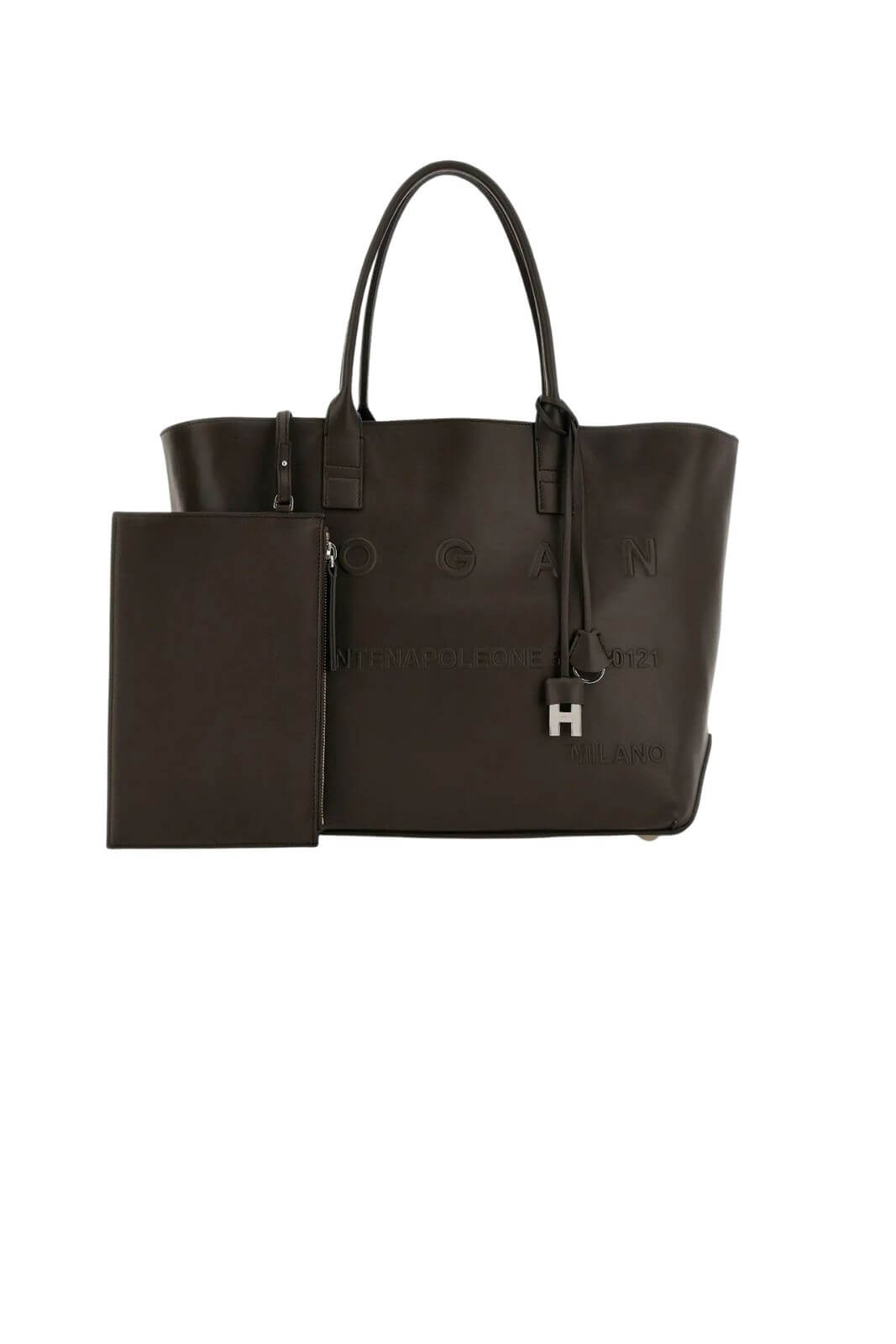 Hogan women's SHOPPING SCRIPT MEDIA bag in brown leather