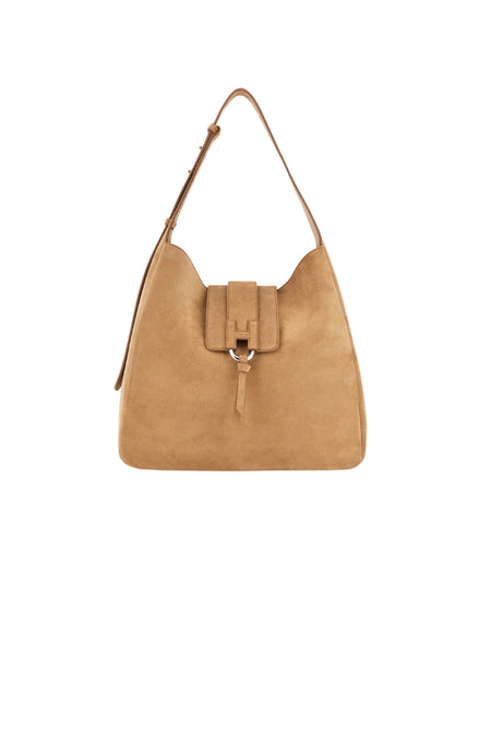 Borsa da donna Hobo Hogan in pelle scamosciata con flap