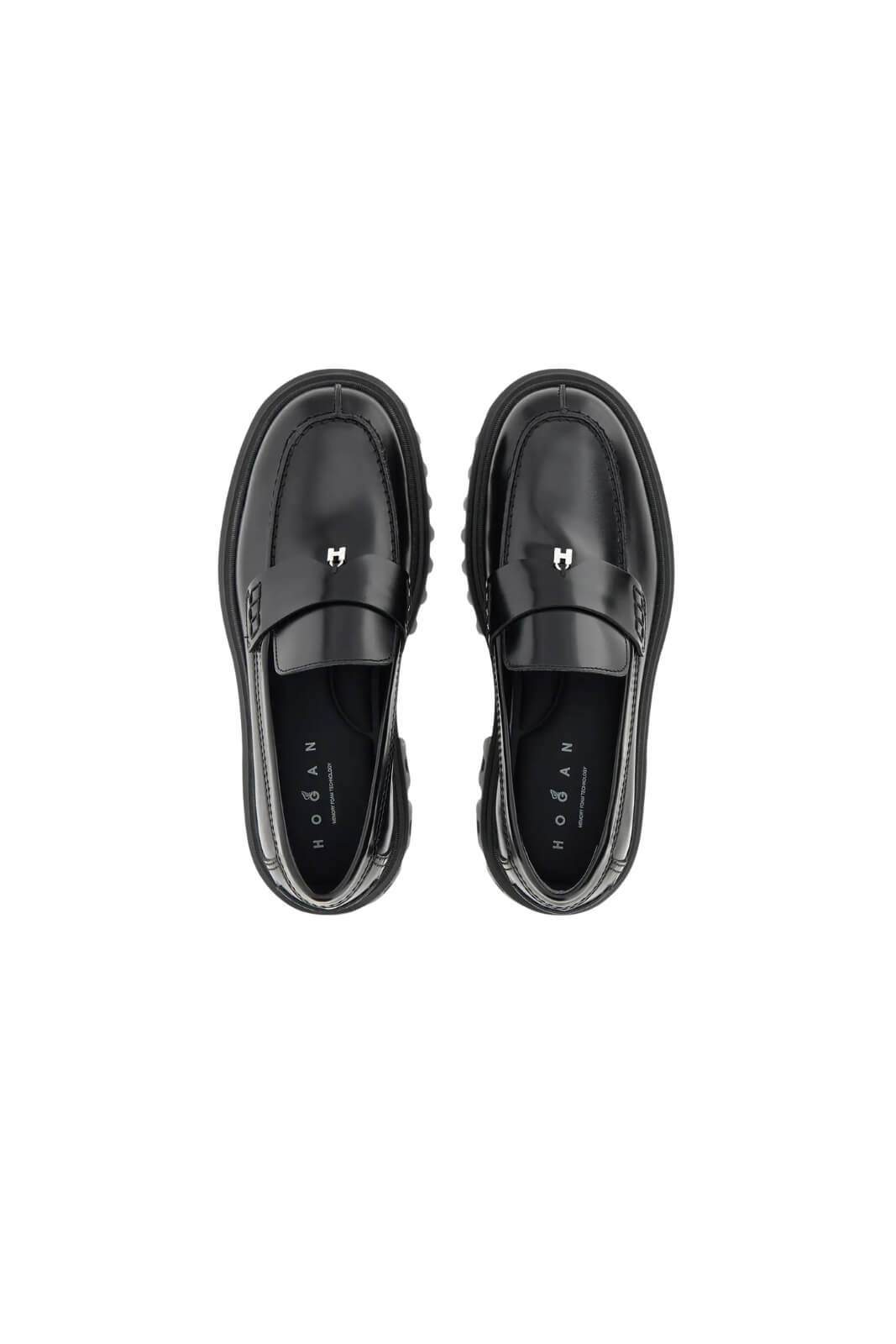 Mocassini da donna Hogan in pelle con fondo in gomma e charm logato alto