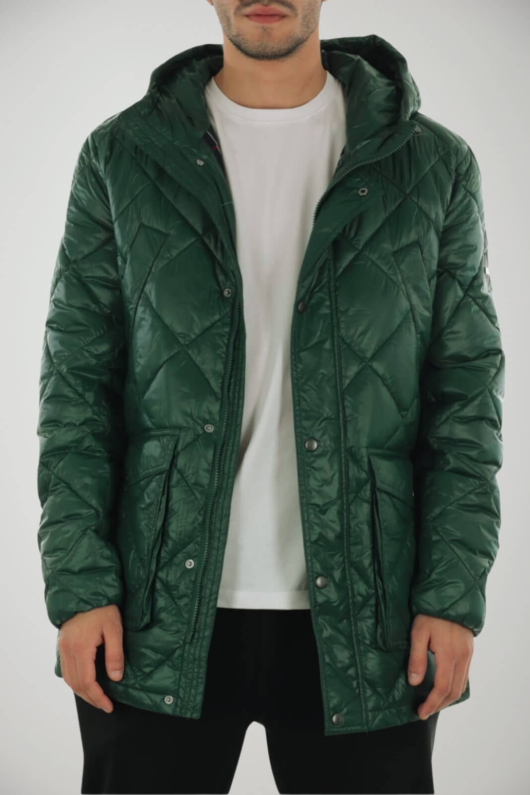 Piumino Husky da uomo trapuntato con cappuccio fronte 1